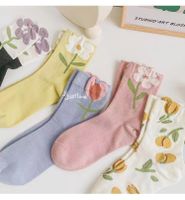 Women's Sweet Flower Polyester Cotton Crew Socks A Pair main image 3