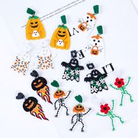 1 Pair Cartoon Style Cute Funny Pumpkin Printing Arylic Drop Earrings main image 1