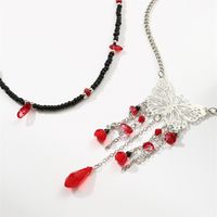 Gothic Hip-hop Exaggerated Butterfly Alloy Layered Tassel Inlay Glass Stone Women's Pendant Necklace main image 2