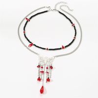 Gothic Hip-hop Exaggerated Butterfly Alloy Layered Tassel Inlay Glass Stone Women's Pendant Necklace main image 5