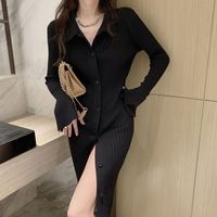 Women's Shirt Dress Casual Simple Style Turndown Long Sleeve Solid Color Midi Dress Daily Street main image 3