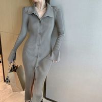Women's Shirt Dress Casual Simple Style Turndown Long Sleeve Solid Color Midi Dress Daily Street main image 5