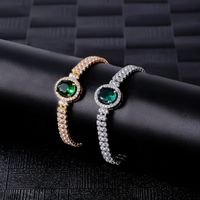 Hip-hop Shiny Round Copper Plating Inlay Zircon White Gold Plated Gold Plated Men's Bracelets main image 1