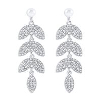 1 Pair Elegant Shiny Leaves Inlay Imitation Pearl Iron Rhinestones Drop Earrings sku image 2