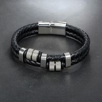 Cool Style Solid Color Pu Leather Metal Handmade None None Men'S Bangle main image 2