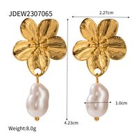 1 Pair Simple Style Flower Inlay Stainless Steel Pearl 18k Gold Plated Drop Earrings sku image 1