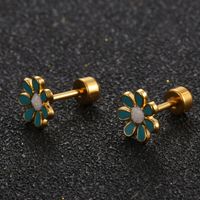 Simple Style Flower Titanium Steel No Inlaid Earrings Ear Studs main image 5