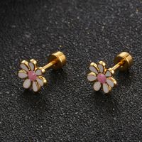 Simple Style Flower Titanium Steel No Inlaid Earrings Ear Studs sku image 9