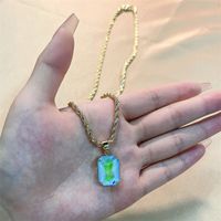 Wholesale Casual Elegant Simple Style Rectangle 304 Stainless Steel Copper Plating Inlay K Gold Plated Glass Pendant Necklace main image 4