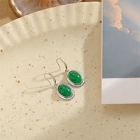 1 Pair Retro Commute Round Plating Inlay Arylic Alloy Turquoise Silver Plated Earrings main image 5