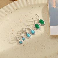 1 Pair Retro Commute Round Plating Inlay Arylic Alloy Turquoise Silver Plated Earrings main image 6