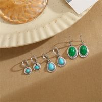 1 Pair Retro Commute Round Plating Inlay Arylic Alloy Turquoise Silver Plated Earrings main image 3