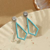 1 Pair Retro Commute Round Plating Inlay Arylic Alloy Turquoise Silver Plated Earrings sku image 2