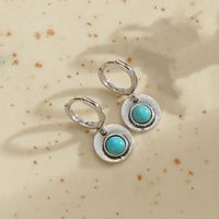 1 Pair Retro Commute Round Plating Inlay Arylic Alloy Turquoise Silver Plated Earrings sku image 4