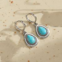 1 Pair Retro Commute Round Plating Inlay Arylic Alloy Turquoise Silver Plated Earrings sku image 5