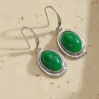 1 Pair Retro Commute Round Plating Inlay Arylic Alloy Turquoise Silver Plated Earrings sku image 3
