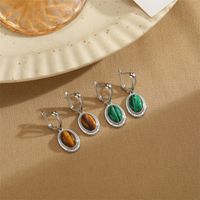 1 Pair Retro Commute Round Plating Inlay Alloy Turquoise Silver Plated Earrings main image 5