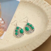 1 Pair Retro Commute Round Plating Inlay Alloy Turquoise Silver Plated Earrings main image 3
