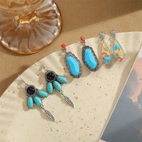 1 Pair Retro Commute Round Plating Inlay Alloy Turquoise Silver Plated Earrings main image 6