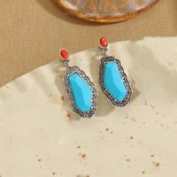 1 Pair Retro Commute Round Plating Inlay Alloy Turquoise Silver Plated Earrings sku image 6