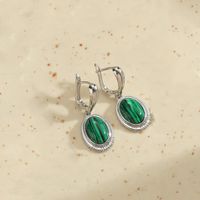 1 Pair Retro Commute Round Plating Inlay Alloy Turquoise Silver Plated Earrings sku image 4
