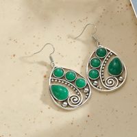 1 Pair Retro Commute Round Plating Inlay Alloy Turquoise Silver Plated Earrings sku image 5