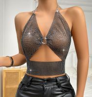 Women's Vest Tank Tops Diamond Backless Sexy Solid Color main image 4