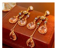 1 Pair Retro Water Droplets Inlay Alloy Crystal Rhinestones Drop Earrings main image 3