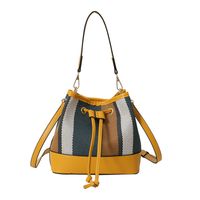 Women's Medium All Seasons Canvas Color Block Classic Style Cylindrical String Bucket Bag sku image 2