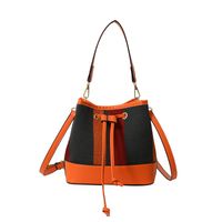 Women's Medium All Seasons Canvas Color Block Classic Style Cylindrical String Bucket Bag sku image 5