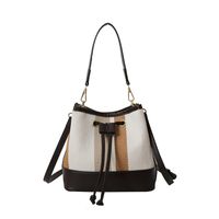 Women's Medium All Seasons Canvas Color Block Classic Style Cylindrical String Bucket Bag sku image 11