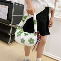 Women's Small Summer Velvet Flower Classic Style Pillow Shape Zipper Shoulder Bag main image 4