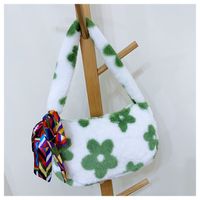 Women's Small Summer Velvet Flower Classic Style Pillow Shape Zipper Shoulder Bag sku image 1