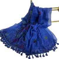 Women's Simple Style Leaves Solid Color Flower Cotton And Linen Embroidery Tassel Scarf Shawl sku image 6