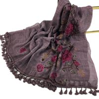 Women's Simple Style Leaves Solid Color Flower Cotton And Linen Embroidery Tassel Scarf Shawl sku image 2