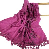 Women's Simple Style Leaves Solid Color Flower Cotton And Linen Embroidery Tassel Scarf Shawl sku image 8