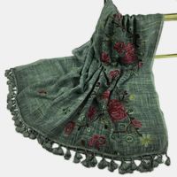 Women's Simple Style Leaves Solid Color Flower Cotton And Linen Embroidery Tassel Scarf Shawl sku image 4
