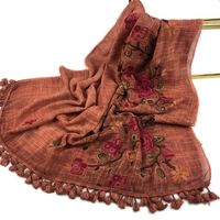 Women's Simple Style Leaves Solid Color Flower Cotton And Linen Embroidery Tassel Scarf Shawl sku image 3