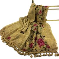 Women's Simple Style Leaves Solid Color Flower Cotton And Linen Embroidery Tassel Scarf Shawl sku image 7
