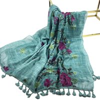 Women's Simple Style Leaves Solid Color Flower Cotton And Linen Embroidery Tassel Scarf Shawl sku image 14