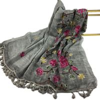 Women's Simple Style Leaves Solid Color Flower Cotton And Linen Embroidery Tassel Scarf Shawl sku image 5