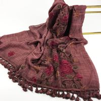 Women's Simple Style Leaves Solid Color Flower Cotton And Linen Embroidery Tassel Scarf Shawl sku image 1