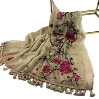 Women's Simple Style Leaves Solid Color Flower Cotton And Linen Embroidery Tassel Scarf Shawl sku image 9
