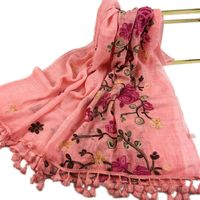 Women's Simple Style Leaves Solid Color Flower Cotton And Linen Embroidery Tassel Scarf Shawl sku image 10