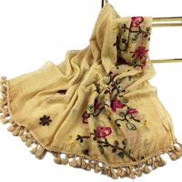 Women's Simple Style Leaves Solid Color Flower Cotton And Linen Embroidery Tassel Scarf Shawl sku image 13