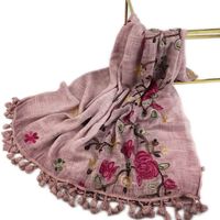 Women's Simple Style Leaves Solid Color Flower Cotton And Linen Embroidery Tassel Scarf Shawl sku image 12