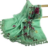 Women's Simple Style Leaves Solid Color Flower Cotton And Linen Embroidery Tassel Scarf Shawl sku image 11