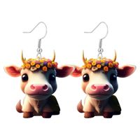 Wholesale Jewelry Novelty Cattle Arylic Printing Drop Earrings sku image 1