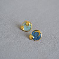 1 Pair Retro Moon Enamel Plating Copper Gold Plated Ear Studs main image 1