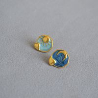 1 Pair Retro Moon Enamel Plating Copper Gold Plated Ear Studs sku image 1